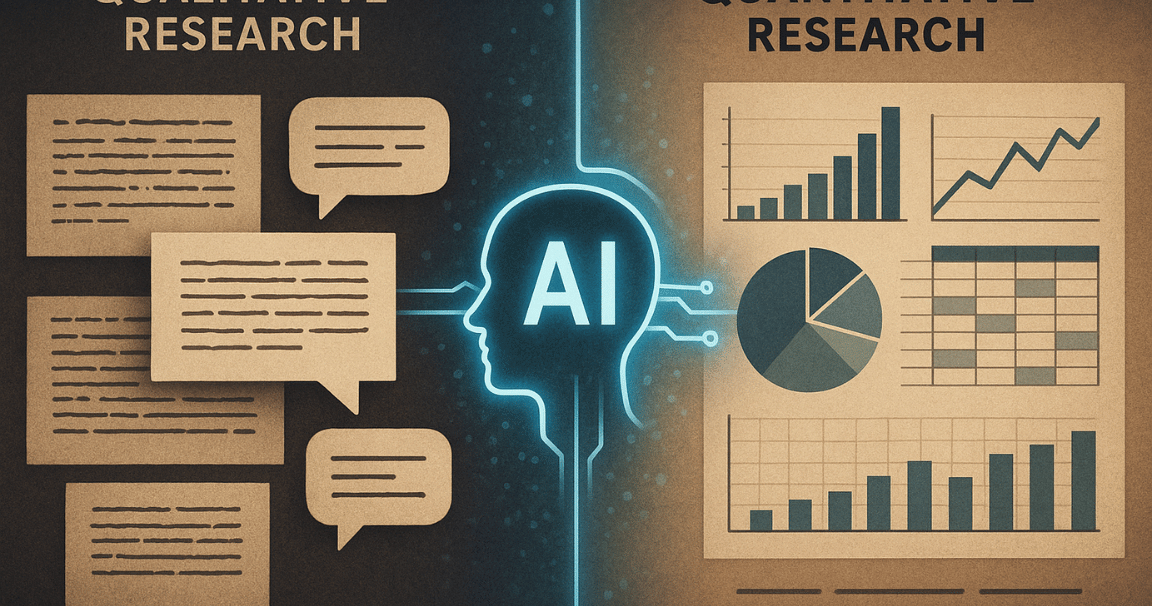 AI for qualitative vs quantitative research illustration