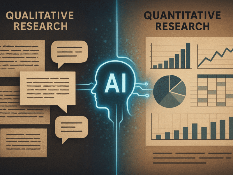 AI for qualitative vs quantitative research illustration