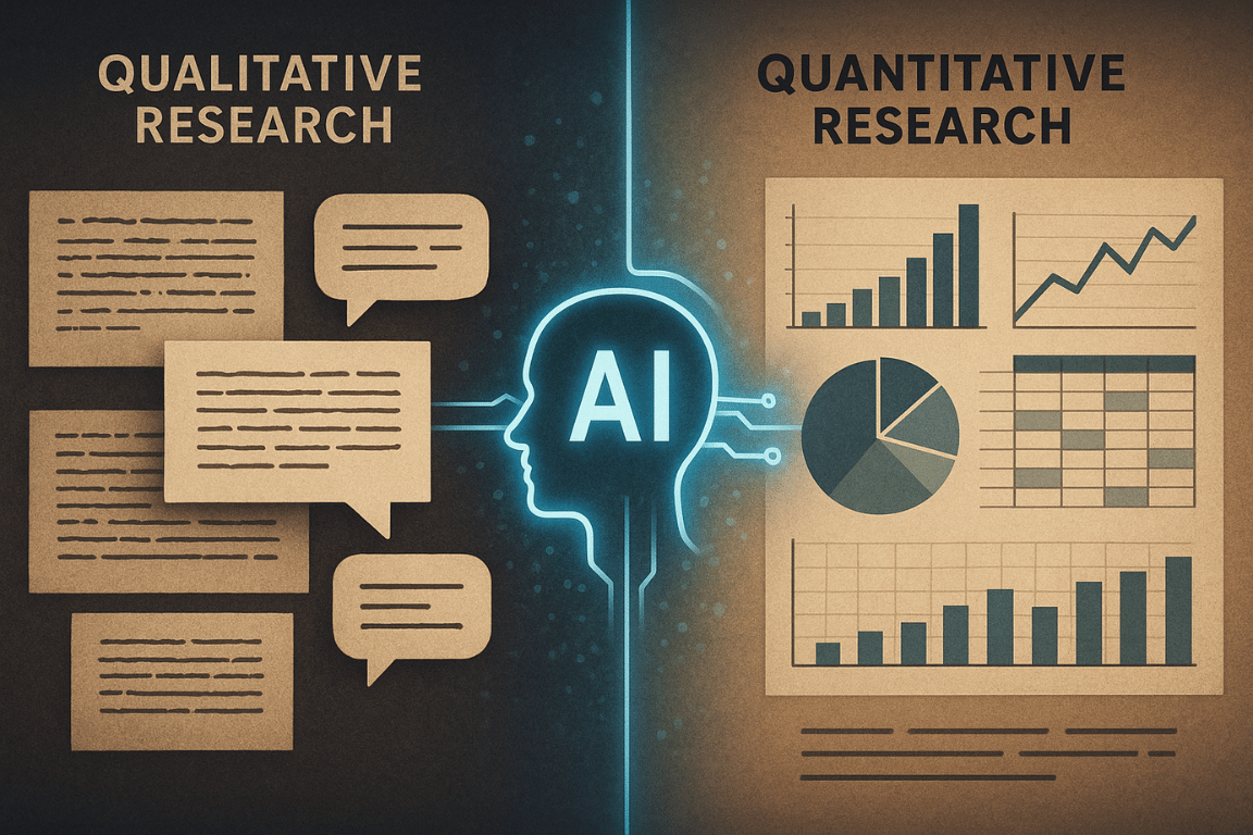 AI for qualitative vs quantitative research illustration