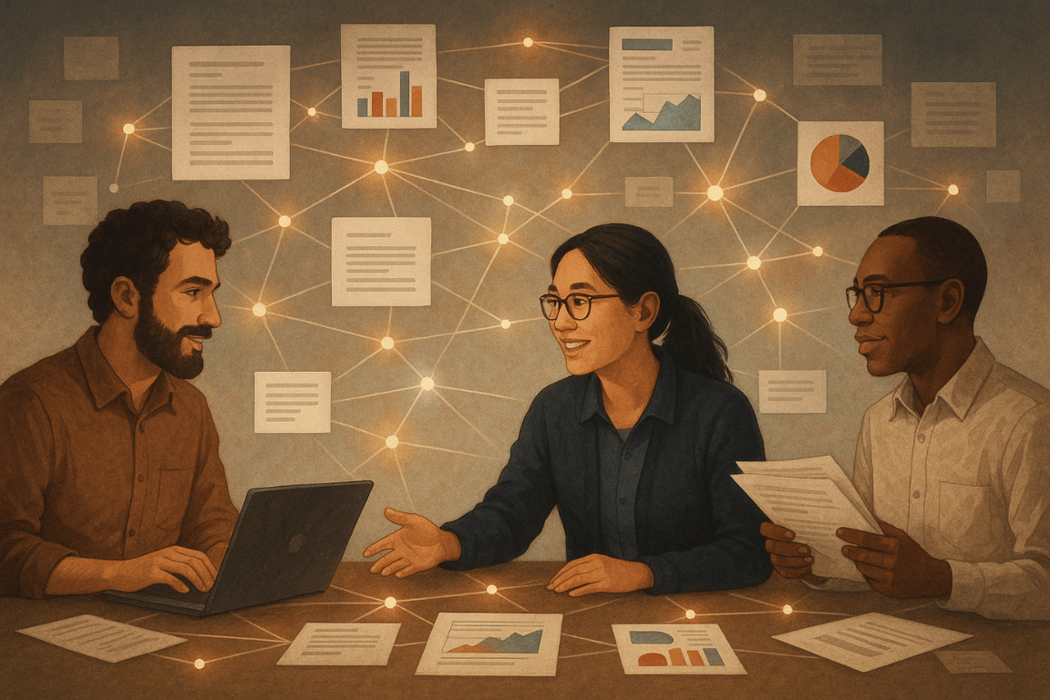 academic networking illustration of researchers building connections