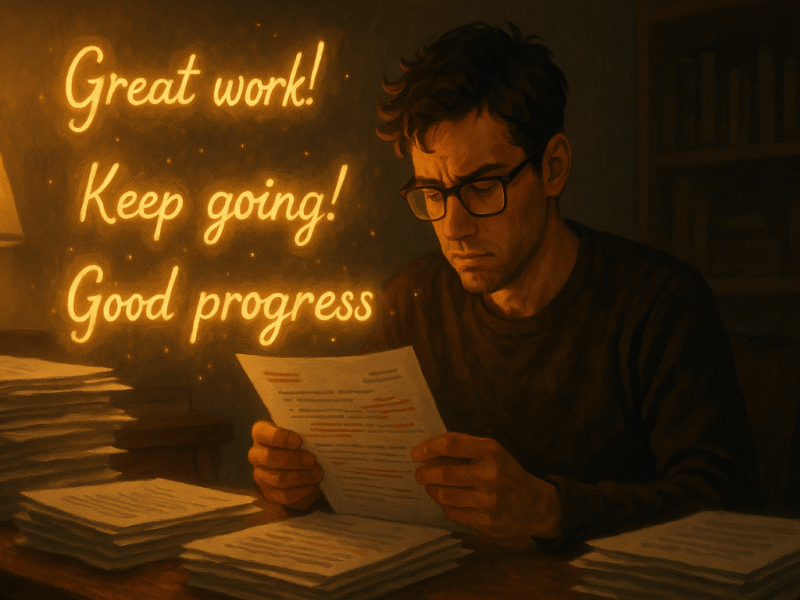 researcher handling reviewer feedback illustration