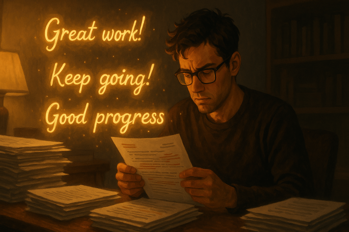 researcher handling reviewer feedback illustration