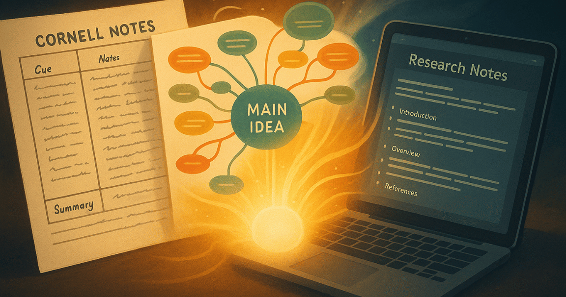 note-taking for researchers using Cornell, mind maps, and digital tools