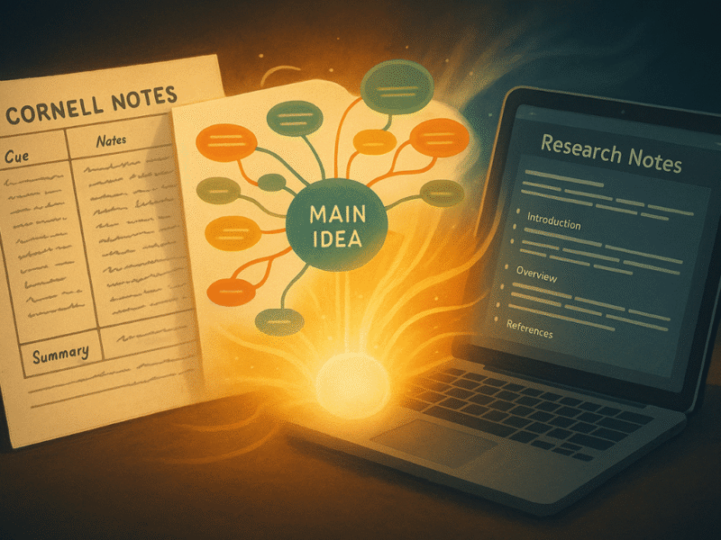 note-taking for researchers using Cornell, mind maps, and digital tools