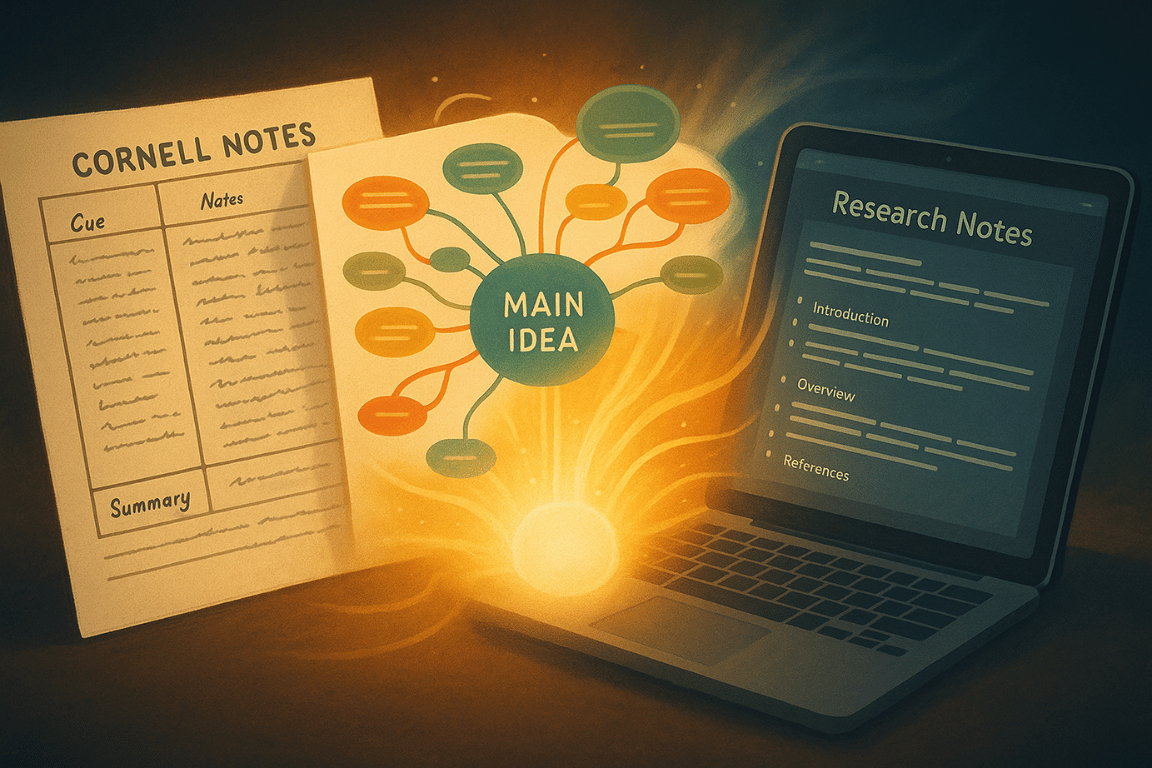 note-taking for researchers using Cornell, mind maps, and digital tools