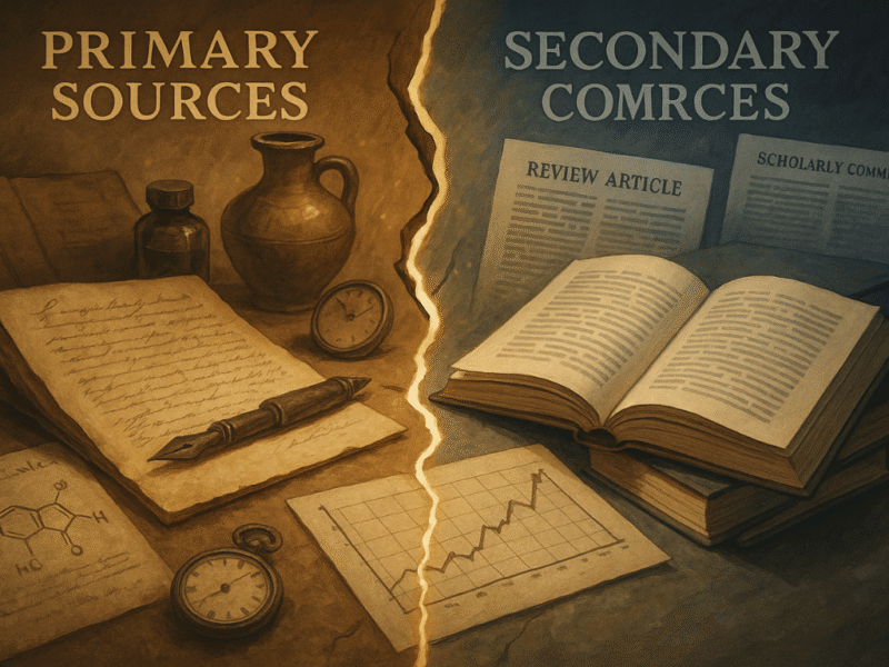 primary vs secondary sources in research illustration