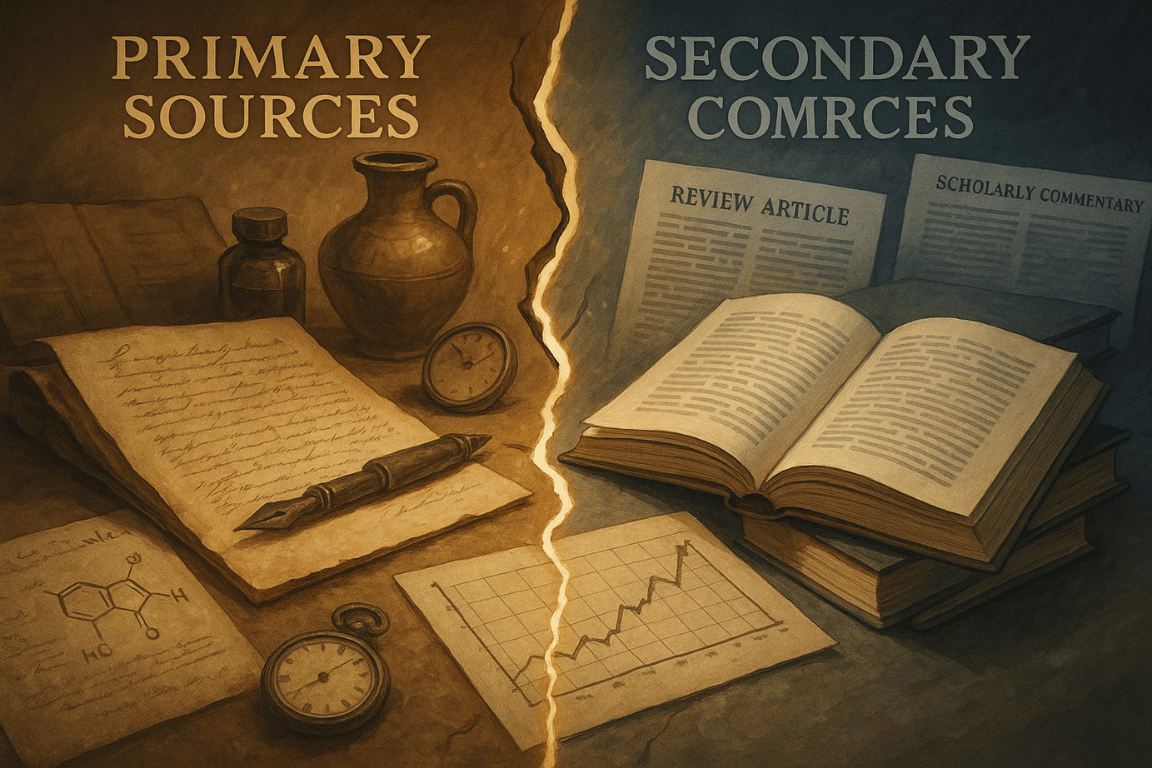 primary vs secondary sources in research illustration