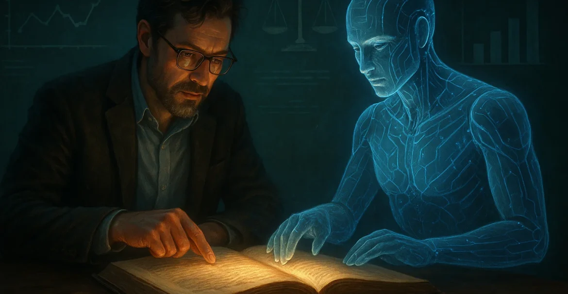 Researcher and AI collaborating ethically on academic research