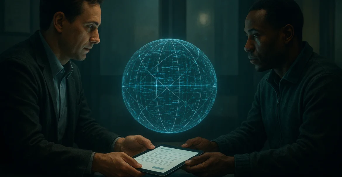 Researcher ensuring data privacy and informed consent through ethical data sharing.