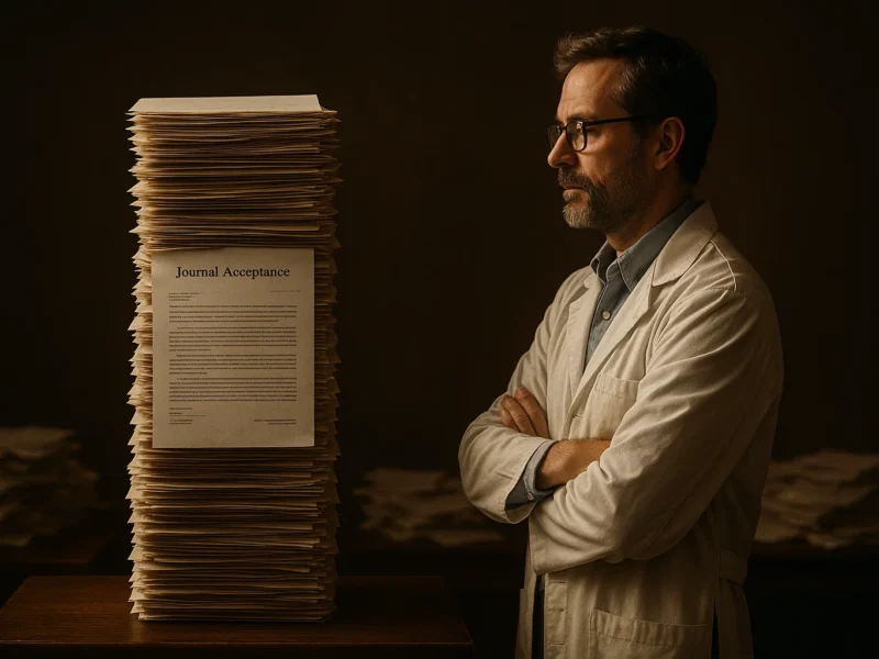 Researcher celebrating acceptance of a paper in a top academic journal.