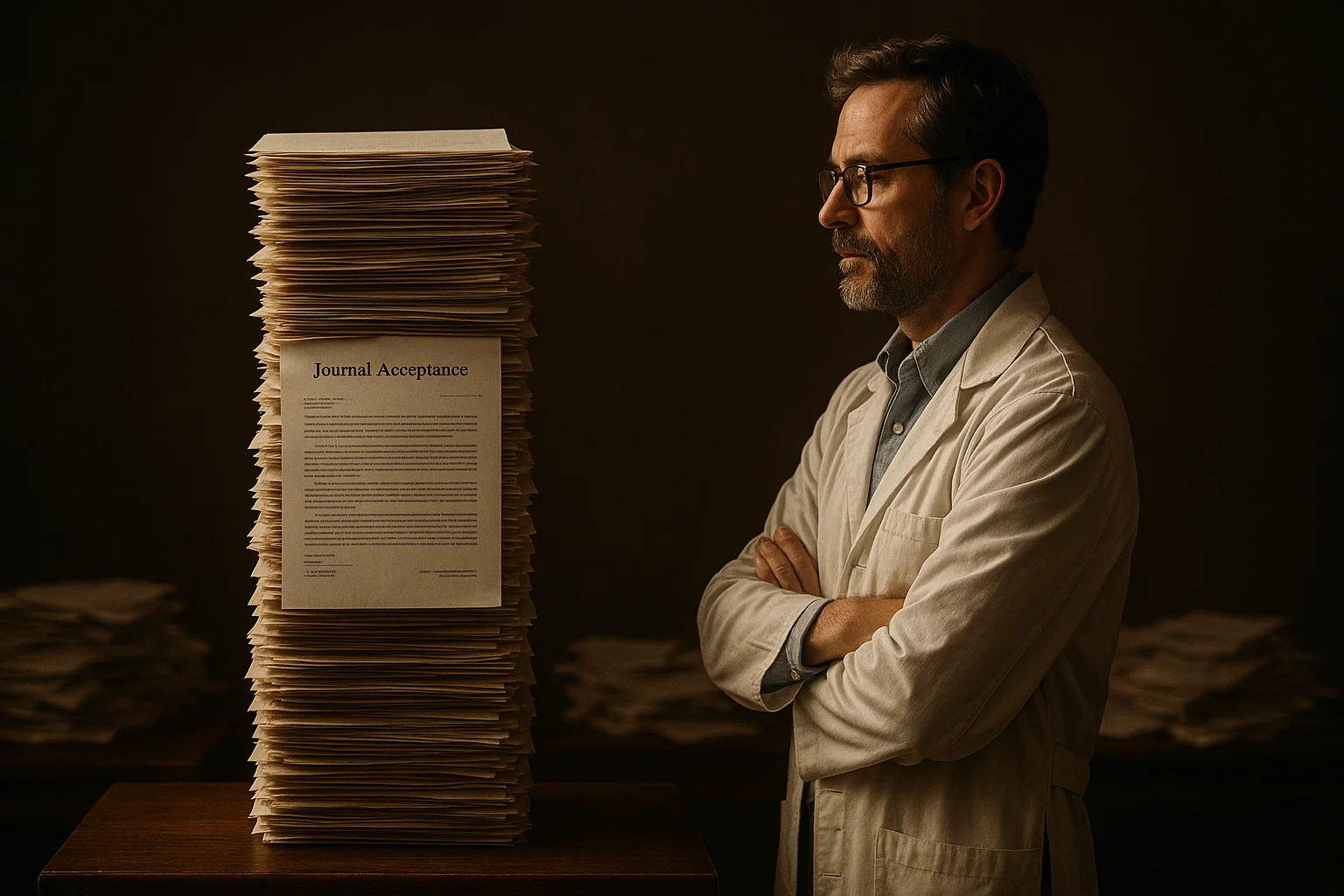 Researcher celebrating acceptance of a paper in a top academic journal.