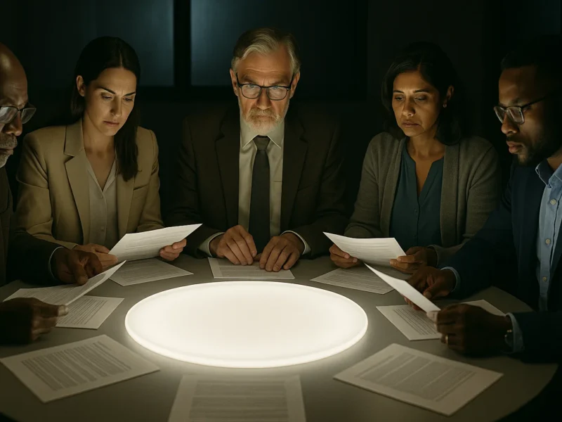 Diverse research ethics committee reviewing proposals in a transparent academic setting