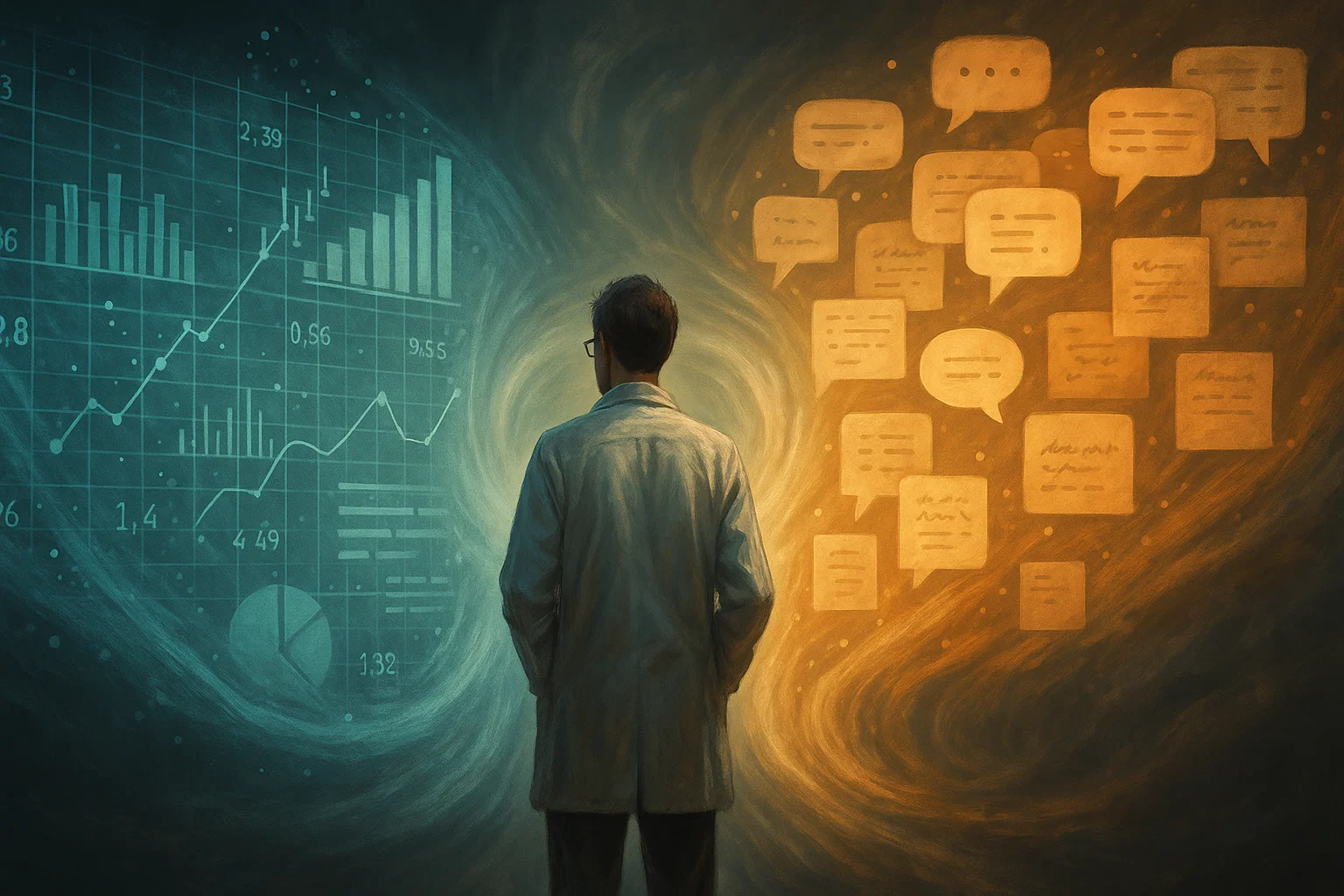 Researcher integrating qualitative and quantitative data in a mixed methods study