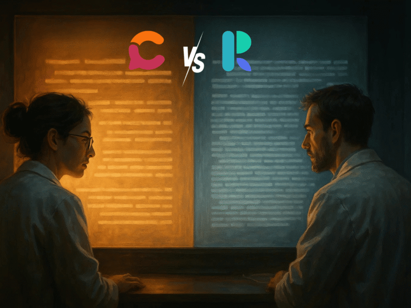 Researchers comparing literature insights between ResearchPal and Consensus AI tools.