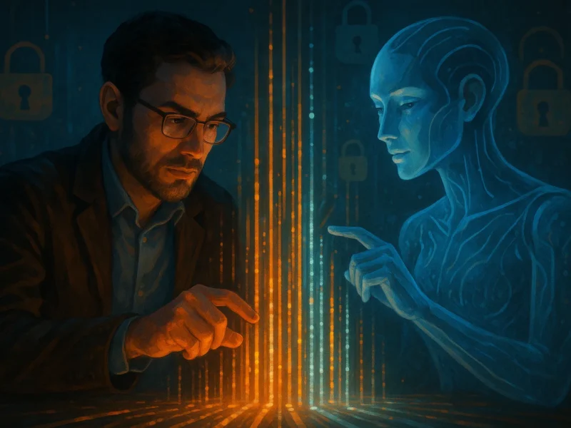 Researcher and AI ethically analyzing data streams together.