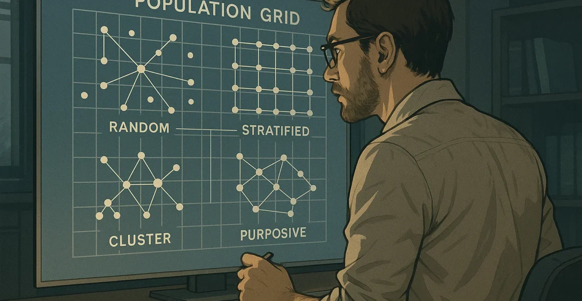 Female researcher examining holographic sampling strategy options for a study.