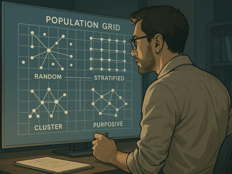 Female researcher examining holographic sampling strategy options for a study.