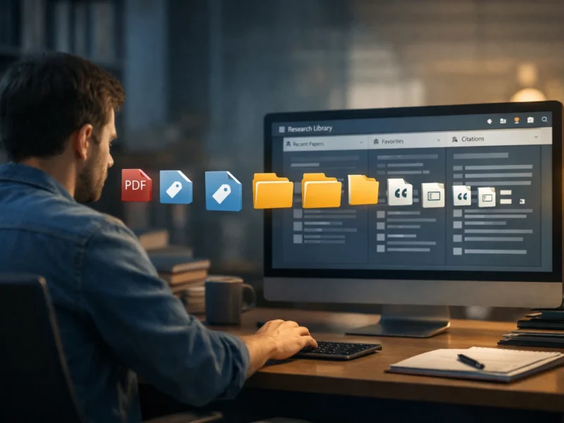 researcher organizing a clean digital research library