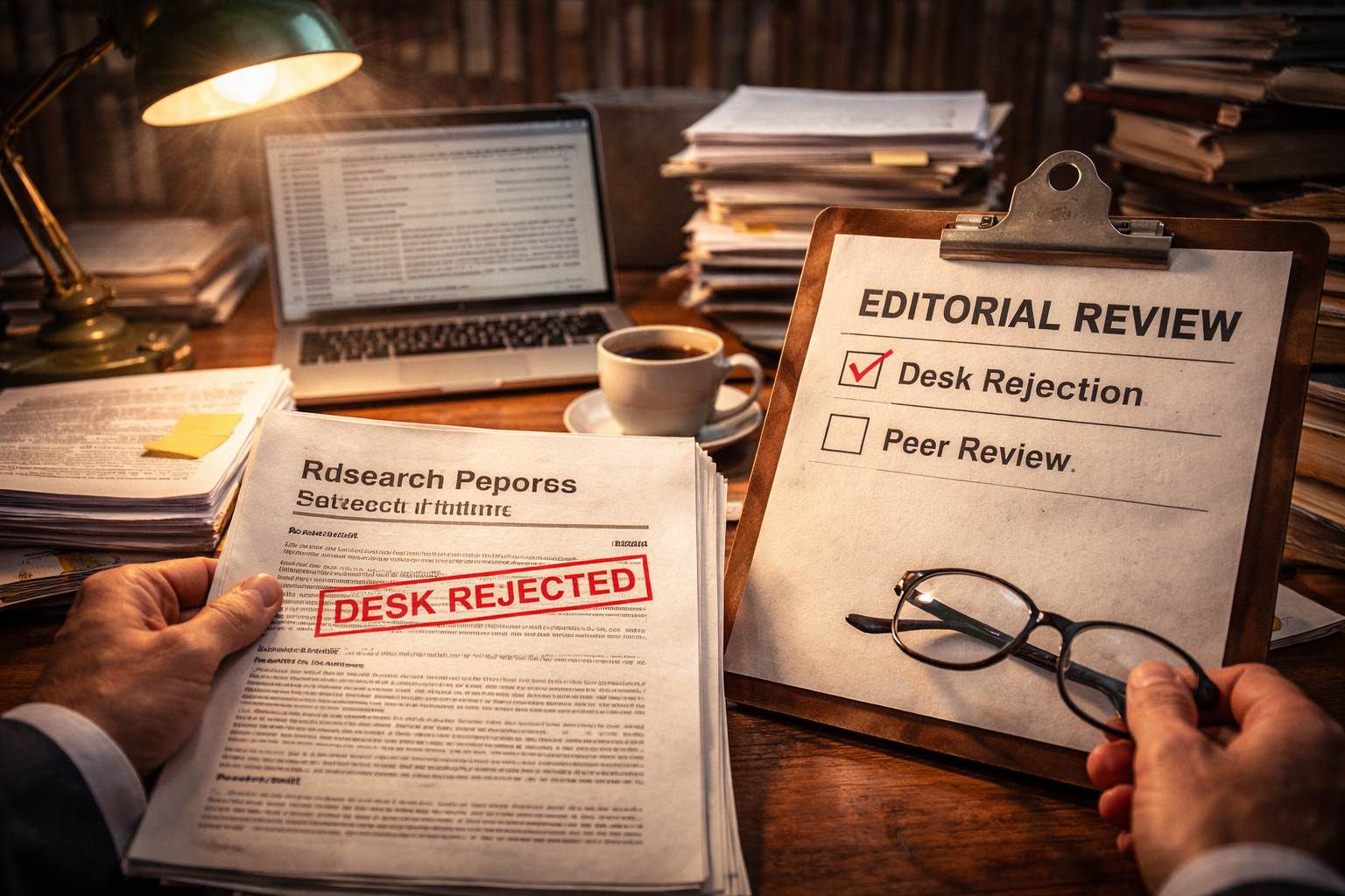 Academic editor desk rejecting a research paper during initial editorial review