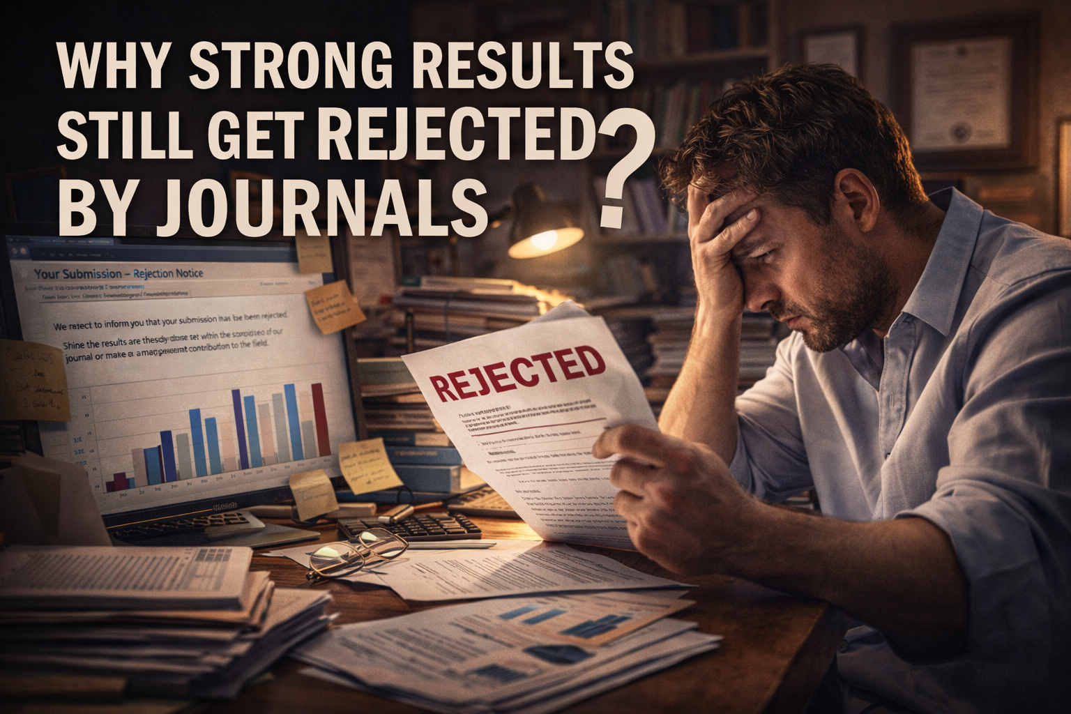 Researcher reacting to journal rejection despite strong research results