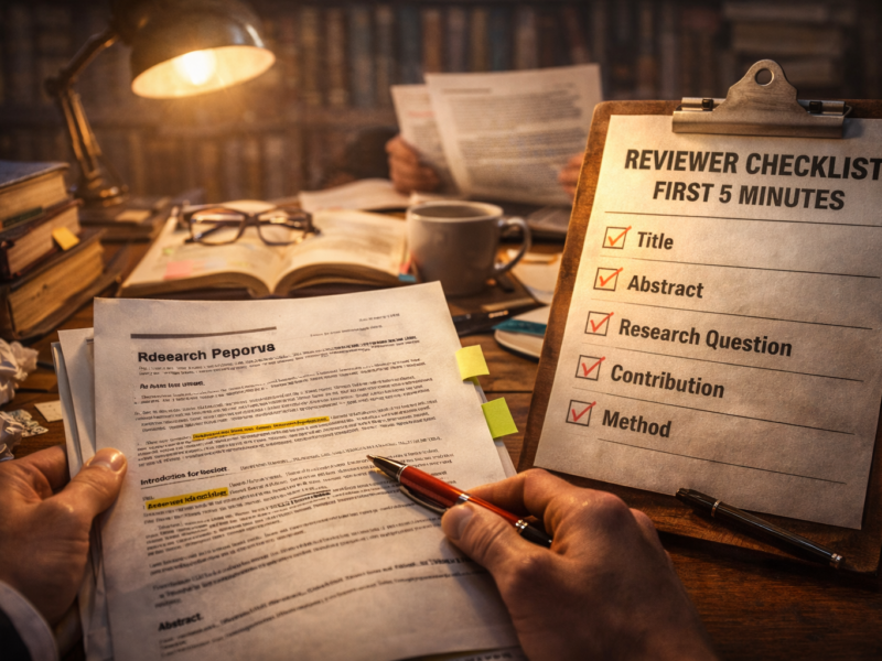 Peer reviewer evaluating a research paper in the first five minutes of review