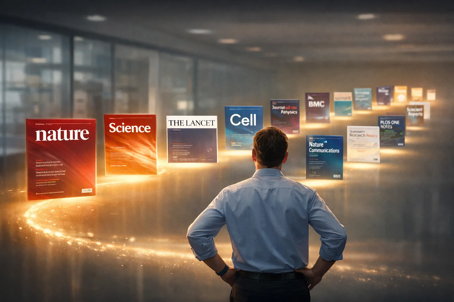 researcher comparing multiple academic journals based on impact and fit.