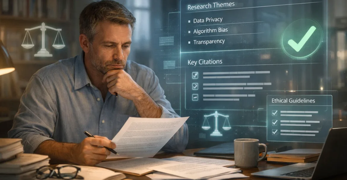 researcher using AI responsibly to support a literature review.