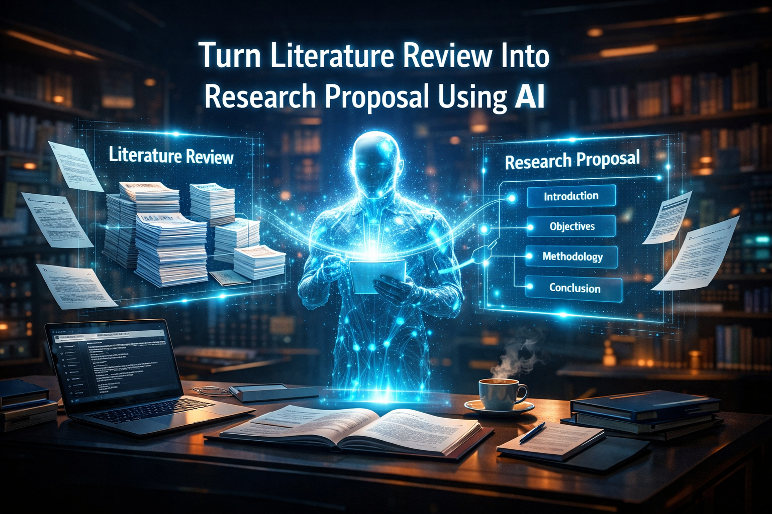 AI transforming literature review into structured research proposal in cinematic academic environment