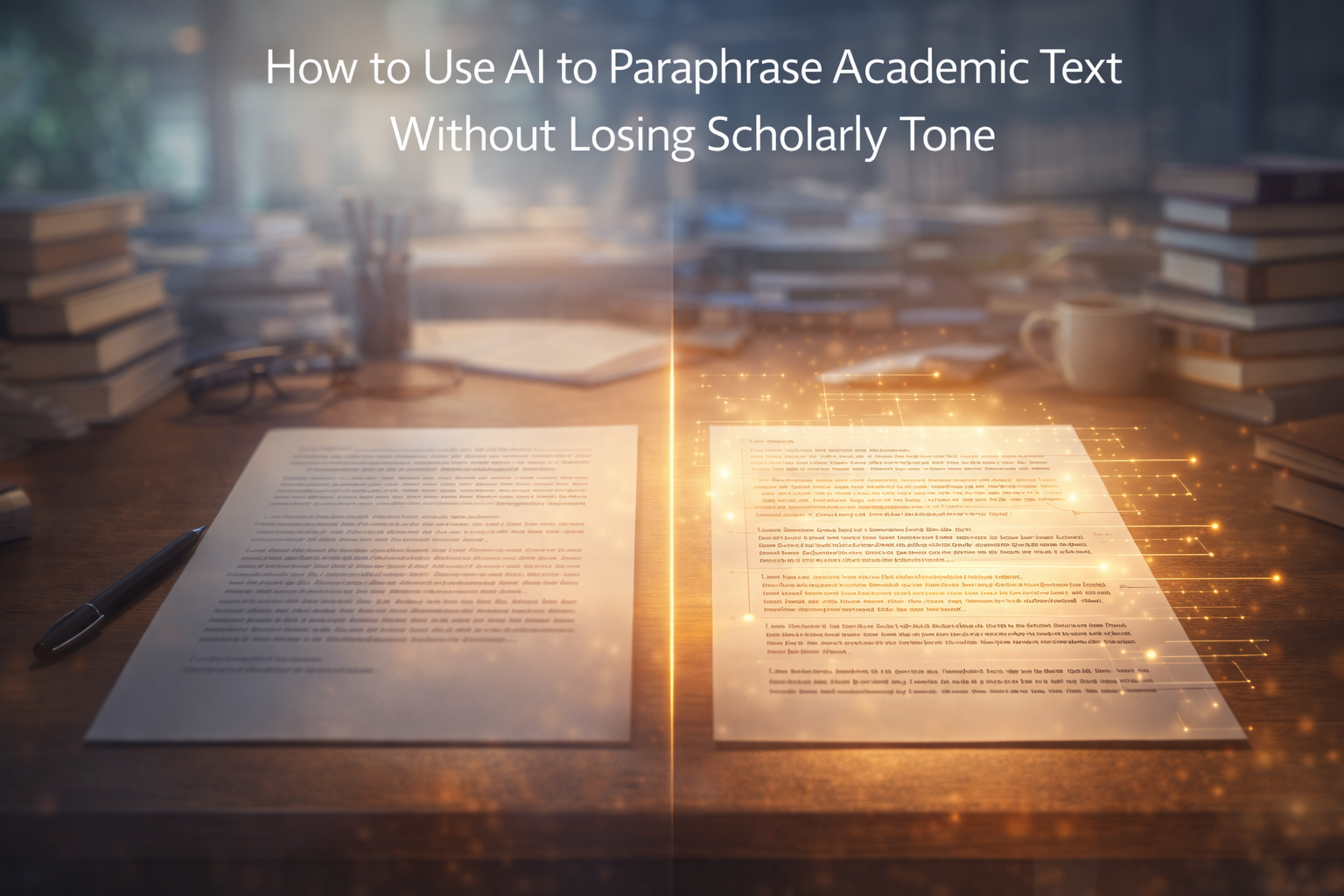 AI paraphrasing academic text comparison showing original and refined scholarly manuscript versions